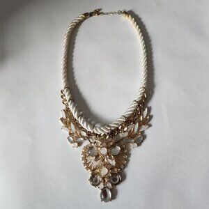 White Rope Necklace with Pink & White Stones – Statement Jewelry